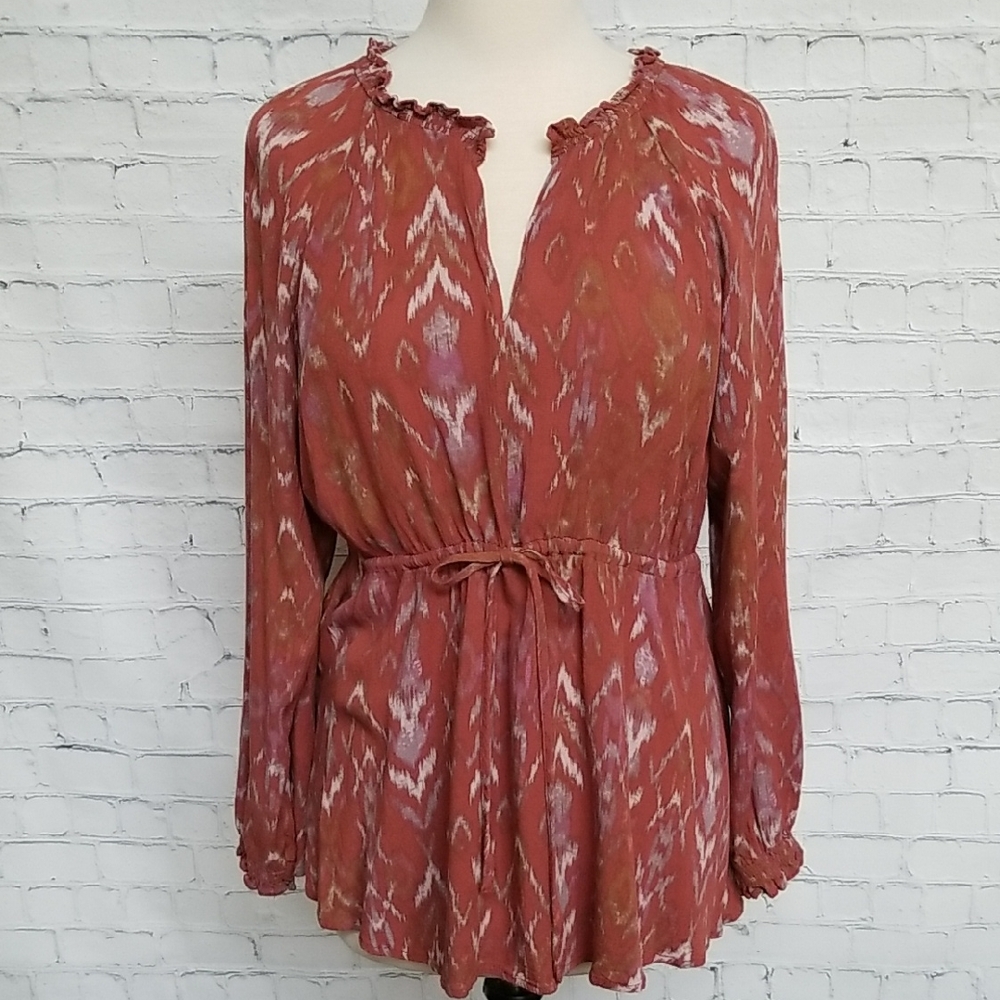 Torrid Ikat Tie-Waist Peasant Blouse
